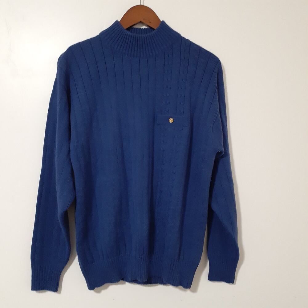 Vintage Sheridan Square Women's Sweater Blue M Acrylic Ribbed Mock Neck